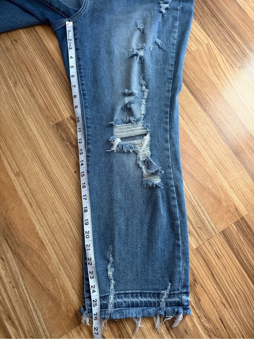 Judy Blue Distressed Straight Fit Ankle Jeans Stretch Medium Blue Wash Size 14W - Picture 6 of 9
